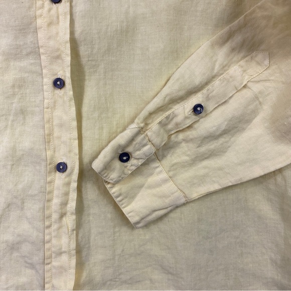 WEEKEND Max Mara Shirt Womens L Linen Yellow Button Up Long Sleeve Casual Italy - Picture 8 of 11